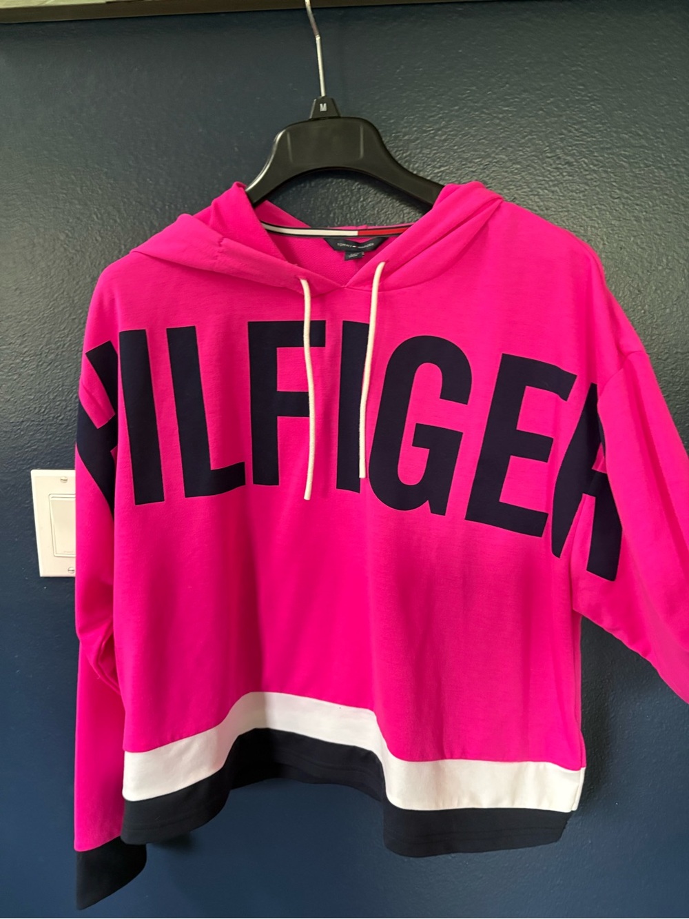 Tommy Hilfiger Hot Pink Hoodie Sweater with Navy Logo